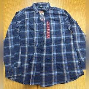 NWT Eddie Bauer Flannel Shirt Mens XL Insignia Blue Canyon Plaid Button Up Soft